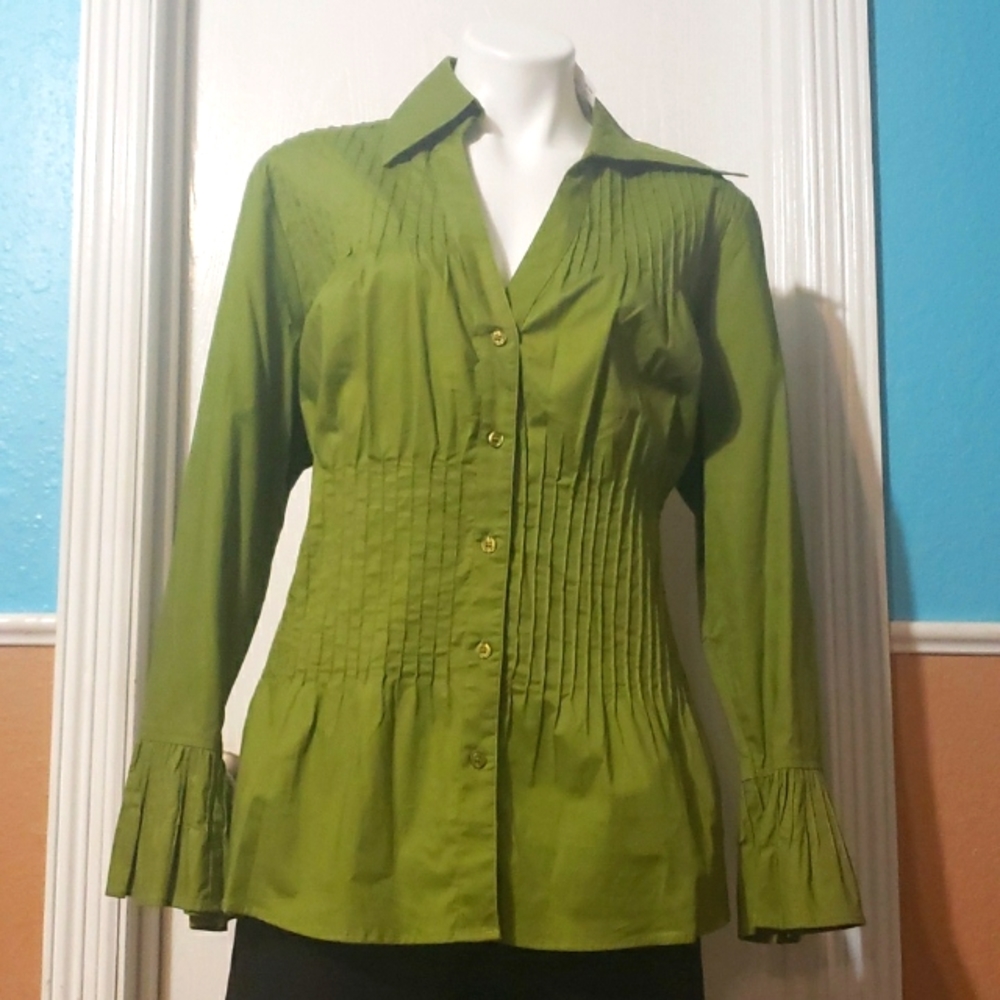 Vintage Ashley Stewart flared long sleeves green v-neck blouse